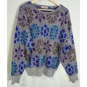 HENRY GRETHEL Wool Snowflake Sweater Gray Blue Knit Long Sleeve Size M